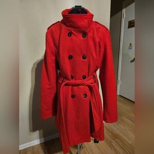 Chic Scarlet Double-Breasted Trench Coat